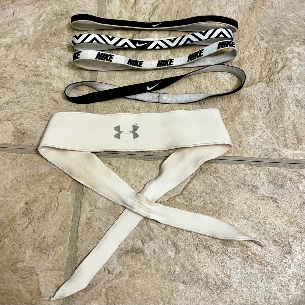 athletic headbands bundle NIKE skinny headband set pack UNDER ARMOUR tie elastic